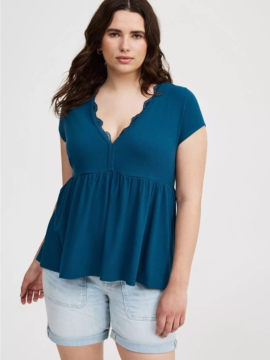 torrid Tops - Torrid | Legion Blue Lace Trim Babydoll Top | Size 00